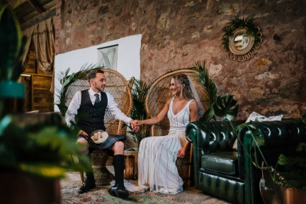 cow-shed-crail-wedding-becca-andy-peacock-chairs-hire